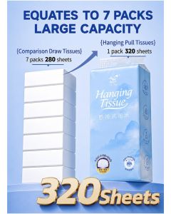 Hanging Tissue 320 Sheets, 5-Ply Extra Thick Soft & Absorbent Facial Tissues, 3D Embossed Tear-Resistant Virgin Wood Pulp