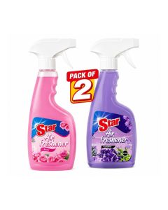 Star Air Freshener Spray Lavender and Rose Pack of 2 475ml / Long Lasting Room Fragrance / Air & Fabric Freshener / Home, Office & Car Odour Eliminator