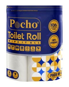 Pocho / 3 Ply Toilet Tissue Paper with Zip Lock Pack / Pack of 4 / 350 x 4 =1400 Pulls / Pull Size 11x10 cm / Premium Toilet Tissue Paper / Eco-Friendly, Soft & Safe Tissue Rolls