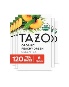 TAZO Organic Peachy Green Tea Bags Green Black Tea Blend with Sweet Peach Flavor Caffeinated Tea 120 Total Bags 20ct Pack of 6