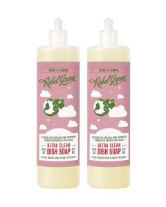 Rebel Green Super Deluxe Dish Soap - Natural Dishwashing Soap - Liquid Dish Detergent - Sustainable Dish Liquid Scented with Rose & Lemon - (16 oz Bottles, 2 Pack)