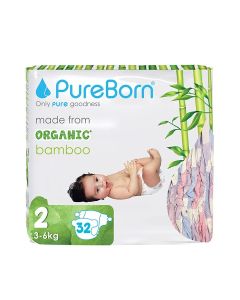 Organic Bamboo Size 2 Diapers 3-6Kg 32 Count