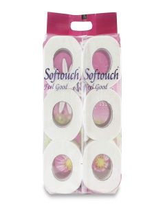 Softouch 2 Ply Toilet Paper Tissue Roll Family Pack 6-in-1 (230 Sheets Per roll)