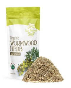 Halo Naturals Organic Wormwood Herb Cut & Sifted, 4 Ounces (Artemisia Absinthium) USDA Certified Wormwood Tea / Non-GMO / Vegan/ Resealable Pouch/ Packaged in The USA (Pack of 1)