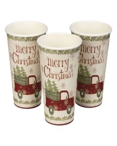 Set of 8 Merry Christmas Tree Truck & Snowflakes Disposable Paper Cups 12 Oz