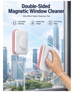 Double-Sided Magnetic Window Cleaner with Strong Magnet & Microfiber Pads