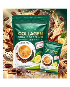 Collagen Chia Coffee Mix / Instant Coffee with Collagen, Chia Seeds & Garcinia / Stevia Sweetened / Non-Dairy / 10 Sachets