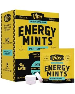Viter Energy Caffeine Mints 80mg Extra Strength 90 Pieces Caffeinated with B Vitamins Sugar Free Vegan Breath Mint Energize Nootropic Focus Booster for Fast Alertness Peppermint Flavor 30 Pack