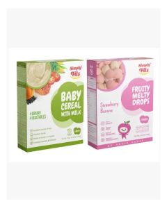 Simply Fils Baby Cereal with Milk 4Grains 4Vegetables + Fruity Melty Drops -Strawberry Banana