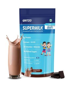 Gritzo Supermilk Daily Nutrition Powder (4-7Y Kids)-Double Chocolate, 1Kg/6G Protein With Zero Refined Sugar